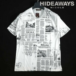 新品1円～★HIDEAWAYS NICOLE ハイダウェイ ニコル メンズ 半袖 ニュースペーパープリントＴシャツ 46 M カットソー ◆9461◆