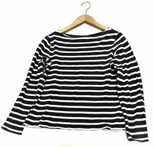 UNIQLO★ユニクロ★（L）ボーダー ボートネックT 長袖 バスクシャツ/白黒系