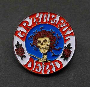 《薔薇髪髑髏GD絵画円》 ■円形//■新品『 グレイトフル・デッド』 GRATEFUL DEAD■アメリカ ミュージック 音楽 ■ ピンバッジ バッチ