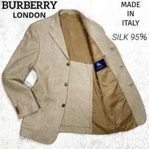 【イタリア製美品】 BURBERRY London バーバリー ロンドン シルク95％ ツイード 3B テーラードジャケット 50(XL) メンズ VINTAGE 