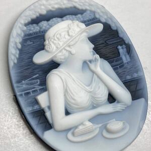 Gerhard Schmidt作!〔ストーンカメオ 54ct〕U 約45.0×35.0mm ブローチ 宝石 ジュエリー メノウ cameo 貴婦人 ゲルハルド シュミット