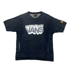 90s 00s VANS バンズ ポケット付き 両面プリント 左袖ワッペン フェード ブラック 黒 Tシャツ M