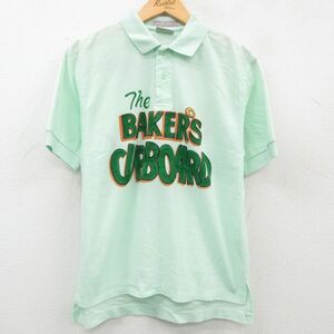 M/古着 リーバイス Levis 半袖 ブランド ポロ シャツ メンズ 80s BAKERS CUPBOARD エアブラシ ハンドペイント 鹿の子 薄緑 グリーン sp