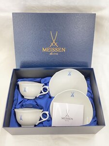 Meissen◆剣マークコレクション/ペアティーカップ&ソーサー/箱有/2点セット/WHT/