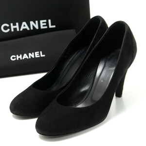 GQ0018*イタリア製《CHANEL シャネル》37C(24cm相当) G27517 スエードレザー CC ココマーク メタルヒール パンプス 靴 ブラック×ゴールド