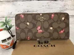 COACH☆蝶 ちょうちょ シグネチャー ブラウン 長財布