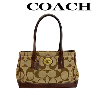 【中古】【やや傷や使用感あり】COACH トートバッグ ブランド コーチ シグネチャー柄 ベージュ 鞄 r-coach-b-0558-05