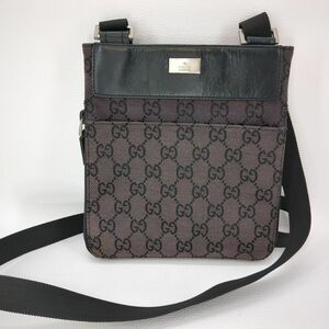 GUCCI GGキャンバス　ショルダーバッグ　 019.0349 キャンバス×レザー 002214 外側色ヤケ・ややヨゴ グッチ ◆3107/SBS通り店