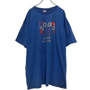 FRUTT of the LOOM 半袖 プリントTシャツ XXL ブルー グレー レッド フルーツオブザルーム ビッグサイズ 古着卸 アメリカ仕入 a508-5626