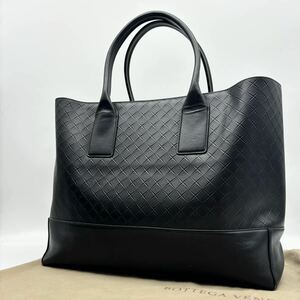 1円〜 極美品 ボッテガヴェネタ BOTTEGA VENETA イントレチャート A4 ハンドバッグ トートバッグ レザー ブラック 黒 ビジネス 大容量