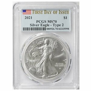 ●アメリカ 2021年W Type-2 PCGS MS70 FirstDay イーグル銀貨