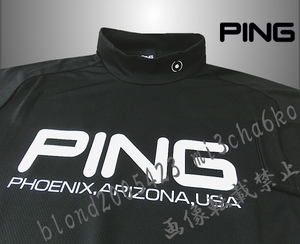 ■新品【PING GOLF】ピンゴルフ 高多機能搭載 前面BIGロゴ モックネック 長袖シャツ■BK/3L(XXL)