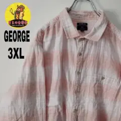 usa古着 GEORGE ネルシャツ　3XL ピンク　ホワイト　オンブレチェック