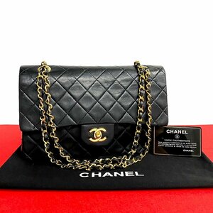 極 美品 カード シール有 1番台 CHANEL シャネル マトラッセ ダブルフラップ ココ ラムスキン チェーン ショルダーバッグ ブラック 103-7