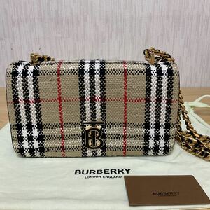 T【中古美品】BURBERRY バーバリー ミニ ローラー ノバチェック チェーンショルダーバッグ ベージュ肩掛け 