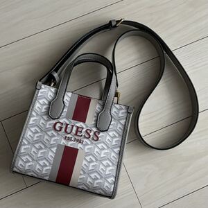 極美品 GUESS ゲス SILVANA MINI TOTE シルバーナ ミニトート ショルダーバッグ グレー系 2way ハンドバッグ ロゴ