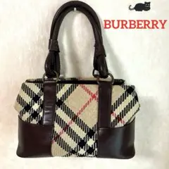 ★BURBERRY バーバリー★　ハンドバッグ　　ツィード×レザー　ロゴ型押し