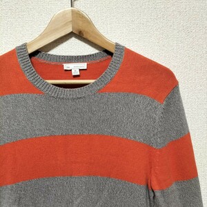 ★OLD GAP 13年製 太ボーダー ニット プルオーバー コットン セーター クルーネック 橙 灰色 メンズXS ビンテージ オールド ギャップ USED