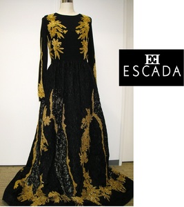 【新品・B品】ESCADA（エスカーダ）ロングダウン ドレス　パーティードレス　ワンピース　豪華　刺繍ドレス　デザイナーズ　※1ヵ所穴あり