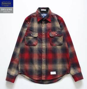 【 PENDLETON ペンドルトン × Deluxe Clothing デラックス 】オンブレ チェック ウール100% 長袖シャツ S/JAPAN SIZE メキシコ製