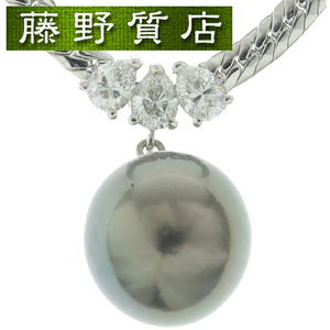 （新品仕上げ済）ミキモト MIKIMOTO ブラックパール ダイヤ ネックレス K18 WG ホワイトゴールド × ダイヤ × パール 約11.7mm 9017