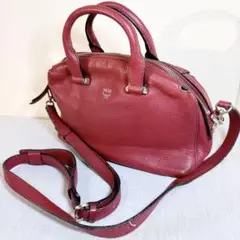 915 MCM 2way ハンドバッグ　ショルダーバッグ  赤　レッド　革