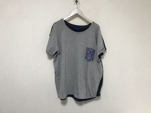 本物ワンダーランドWONDERLANDコットン切り替えし半袖TシャツメンズビジネススーツアメカジミリタリーサーフLグレー紺ネイビー柄