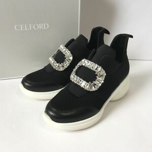 【23.5cm】美品 24SS 今期 CELFORD セルフォード ハイカット ビジュー スニーカー 厚底 黒 size:37/ビーズ シューズ 靴 2024年春夏 新作