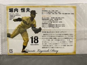 18 堀内 恒夫 白　80周年記念 Giants Legends Day カード球場配布　非売品　送料無料