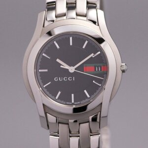 稼働美品 箱有 グッチGUCCI 5500M　黒文字盤 クォーツ メンズ腕時計 #80543