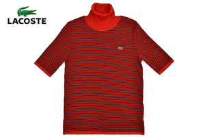 S-6411★送料無料★超美品★LACOSTE ラコステ★正規品 日本製 ボーダー柄 タートルネック 5分袖 天竺 T-シャツ カットソー 38