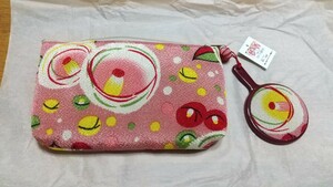 京都で購入夢香 和風ちりめん小物入れ鏡付き　化粧道具入れ　ポーチ ピンク 新品　日本製