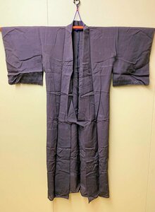 1101B/アンティーク 女性着物 濃茶紫(小豆色系)地横模様 単衣 レトロ お洒落 リメイク素材 古布 和装
