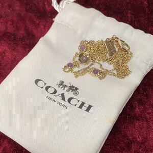 SV925 シルバー美品 COACH コーチ 花モチーフ 3連チェーンネックレス