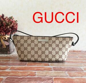 超美品　GUCCI アクセサリーポーチ ハンドバック　 GG柄 ブラウン系 ベージュ