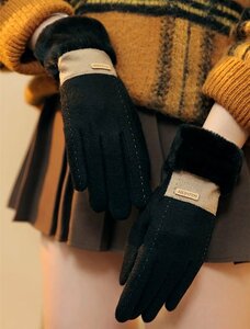 手袋 レディース 暖かい てぶくろ ウール混 厚手 グローブ タッチパ対応 五本指 裏起毛 可愛い 防風防寒 クリスマス プレゼント 黒
