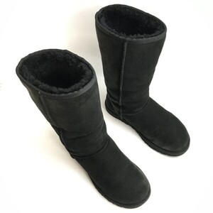 UGG/アグ☆天然シープスキン/ロング丈/ムートンブーツ【size6/レディース23.0/black/黒 】shearling boots/Shoes/high heels◇bWB78-34