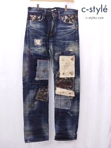 D195a [人気] エターナル 備中倉敷工房 デニムパンツ 30 インディゴ 周年五拾祝 25550 和柄 桜 日本製 | ボトムス O