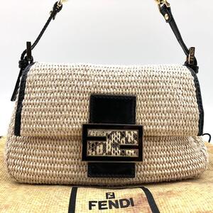 入手困難●フェンディ 2351 FENDI ●ミニサイズ マンマバケット ●ラフィア ストロー●パイソン 蛇革 ズッカ ハンド ショルダーバッグ 1円