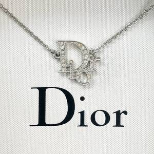 美品!! クリスチャン ディオール Christian Dior ネックレス ペンダント ラインストーン トロッター ロゴ シルバー ヴィンテージ 銀色 刻印