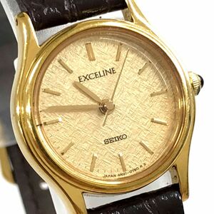 美品 SEIKO セイコー Exceline エクセリーヌ 腕時計 4N21-0390 クオーツ アナログ ラウンド ゴールド シンプル 電池交換済み 動作確認済