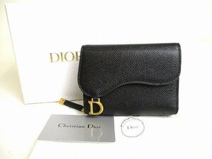 【未使用保管品】 クリスチャン ディオール Christian Dior サドル ロータスウォレット グレインドカーフスキン 2つ折り財布