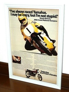 1974年 USA 洋書雑誌広告 額装品 Yamaha RD350 ヤマハ (A4サイズ) / 検索用 Kenny Roberts ケニー・ロバーツ TZ350 店舗 ガレージ 看板