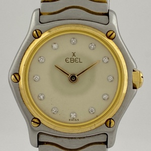 【ジャンク品】 エベル EBEL クラシックウェーブ 18K/SS 12Pダイヤ 腕時計 クォーツ 【中古】