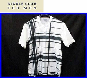 ★46(M)★\7590〓NICOLE CLUB FOR MEN ニコル〓ポンチ素材チェックプリント半袖Tシャツ91