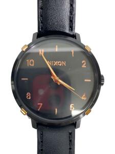 NIXON◆クォーツ腕時計/アナログ/レザー/BLK/BLK