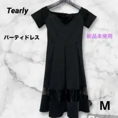 新品未使用タグ付Tearly(M)黒半袖フォーマルドレス結婚式発表会ティアリー