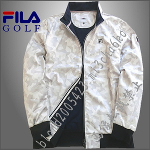 ■新品【FILA GOLF】フィラゴルフ 3層ボンディング 防風 高保温 フィラカモ柄 フルZIP ジャケット■WH/L