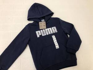 105）PUMA プーマ ジュニア ロゴ パーカー 裏起毛 ネイビー 120-130㎝