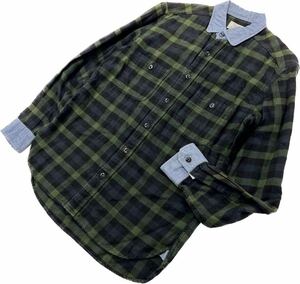 green label relaxing ★ シャンブレー 切替え◎ 長袖 チェック シャツ グリーン S アメカジ 大人カジュアル ユナイテッドアローズ■BH119